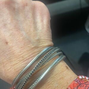 Authentic David Yurman Bold Crossover Three Row Cuff With Black Sapphires.